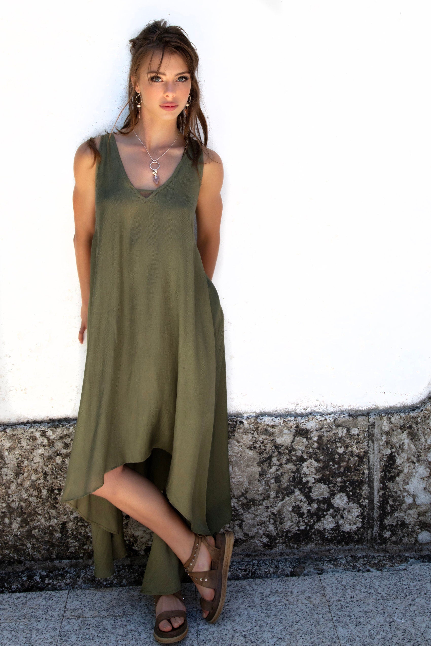 Soya Silk Boho Maxi Dress Forest Green - Vegan Goddess Dress