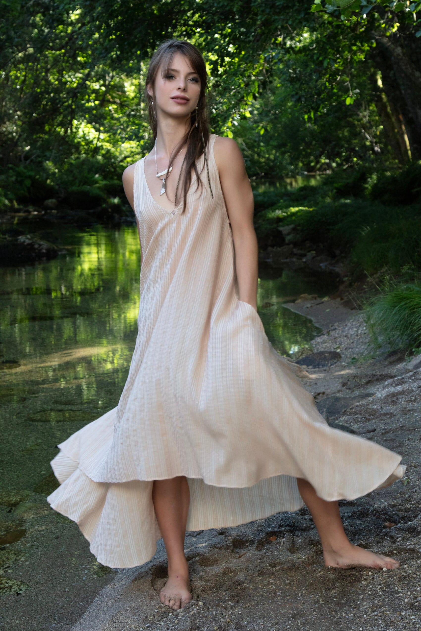 Banana Fabric Boho Maxi Dress Dusty Champagne Rose - Goddess Dress
