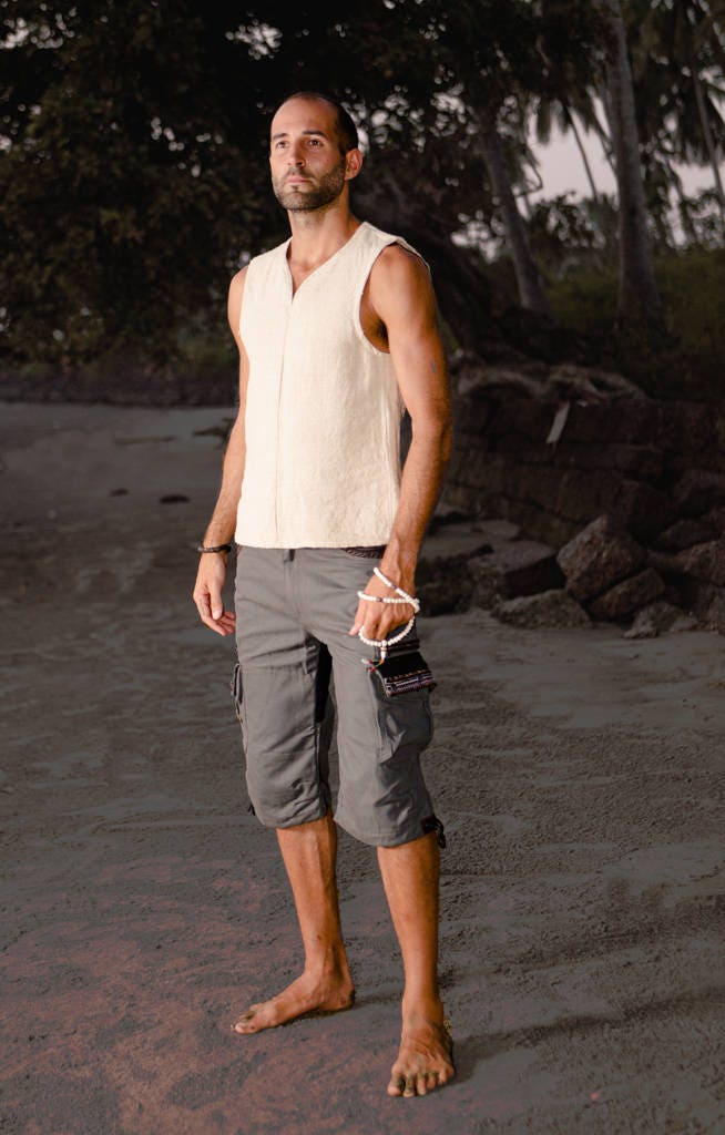 Mens Eco shirt, Hemp shirt, Mens sleeveless shirt, Mens hemp vest, Burning man shirt, Tribal mens top PIKARO
