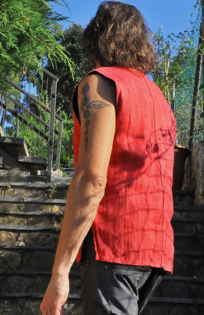 Mens Eco shirt, Hemp shirt, Mens sleeveless shirt, Mens hemp vest, Burning man shirt, Tribal mens top PIKARO