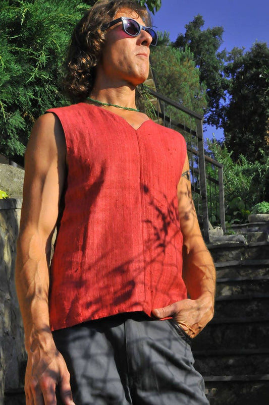 Mens Eco shirt, Hemp shirt, Mens sleeveless shirt, Mens hemp vest, Burning man shirt, Tribal mens top PIKARO