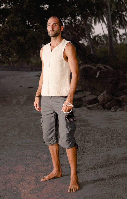 Mens Eco shirt, Hemp shirt, Mens sleeveless shirt, Mens hemp vest, Burning man shirt, Tribal mens top PIKARO