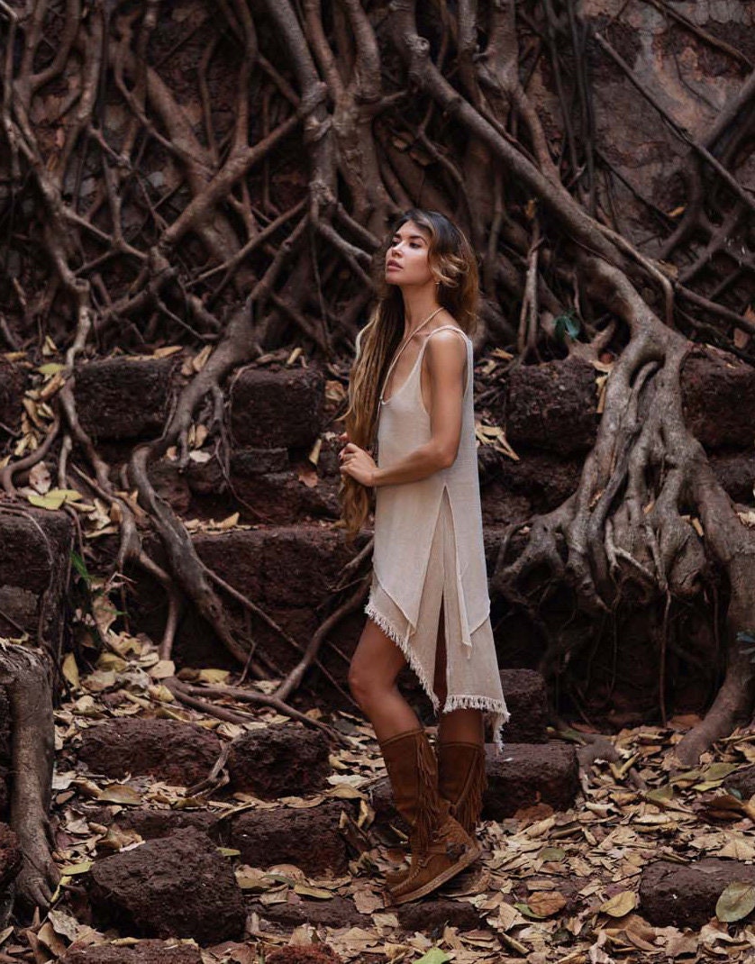 IDUNN raw silk and cotton net dress~Pistachio Sage