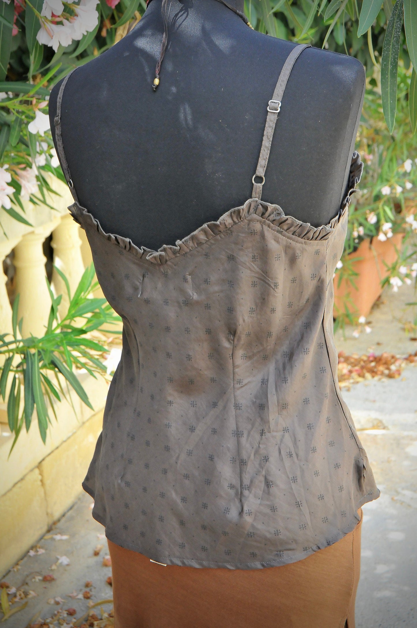 Silk top, Fine silk top, boho silk top, summer thin strap top, dark green silk top LAYA