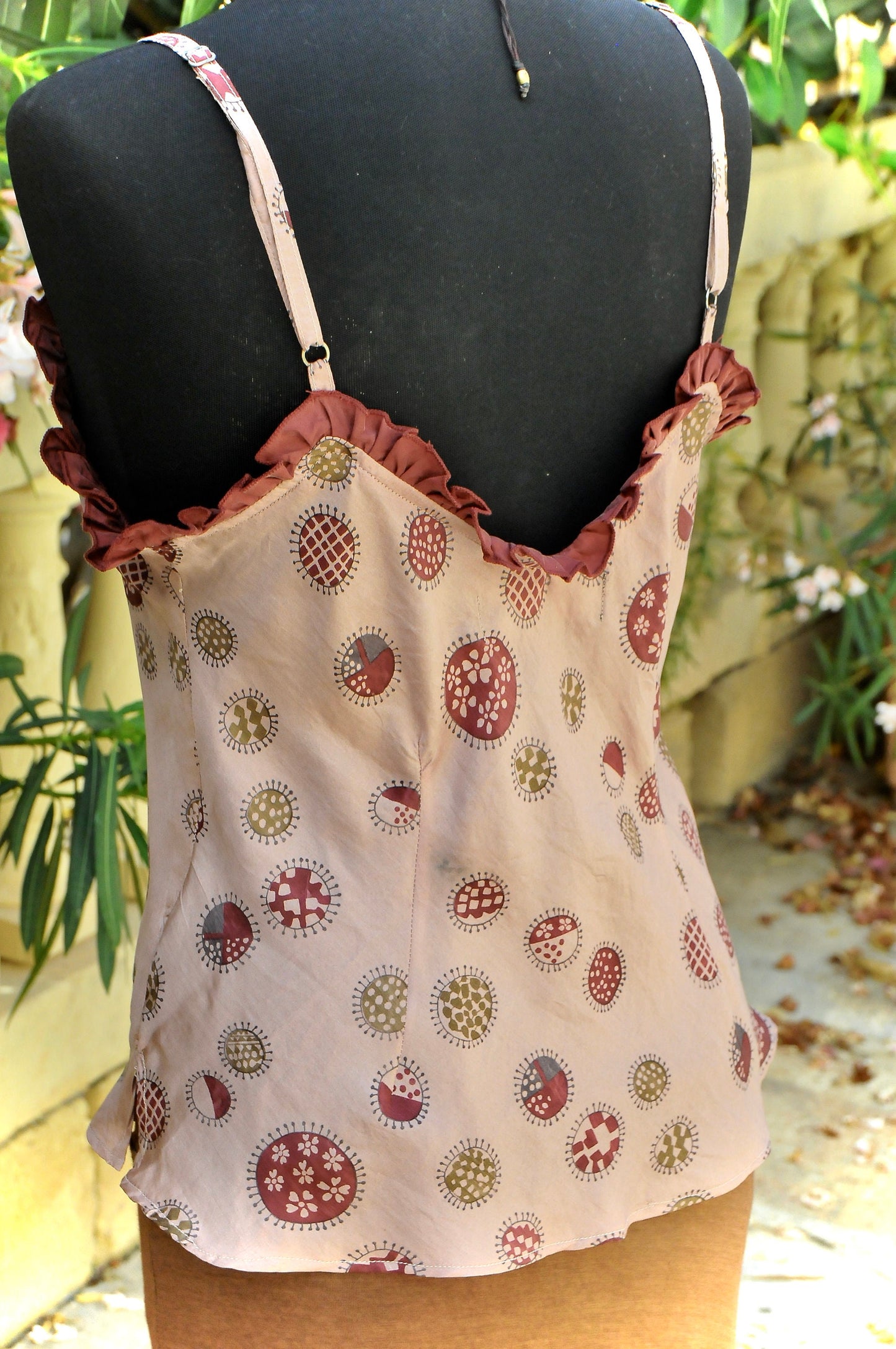 Silk top, Fine silk top, boho silk top, summer thin strap top, printed silk top VALERIA pink anenome