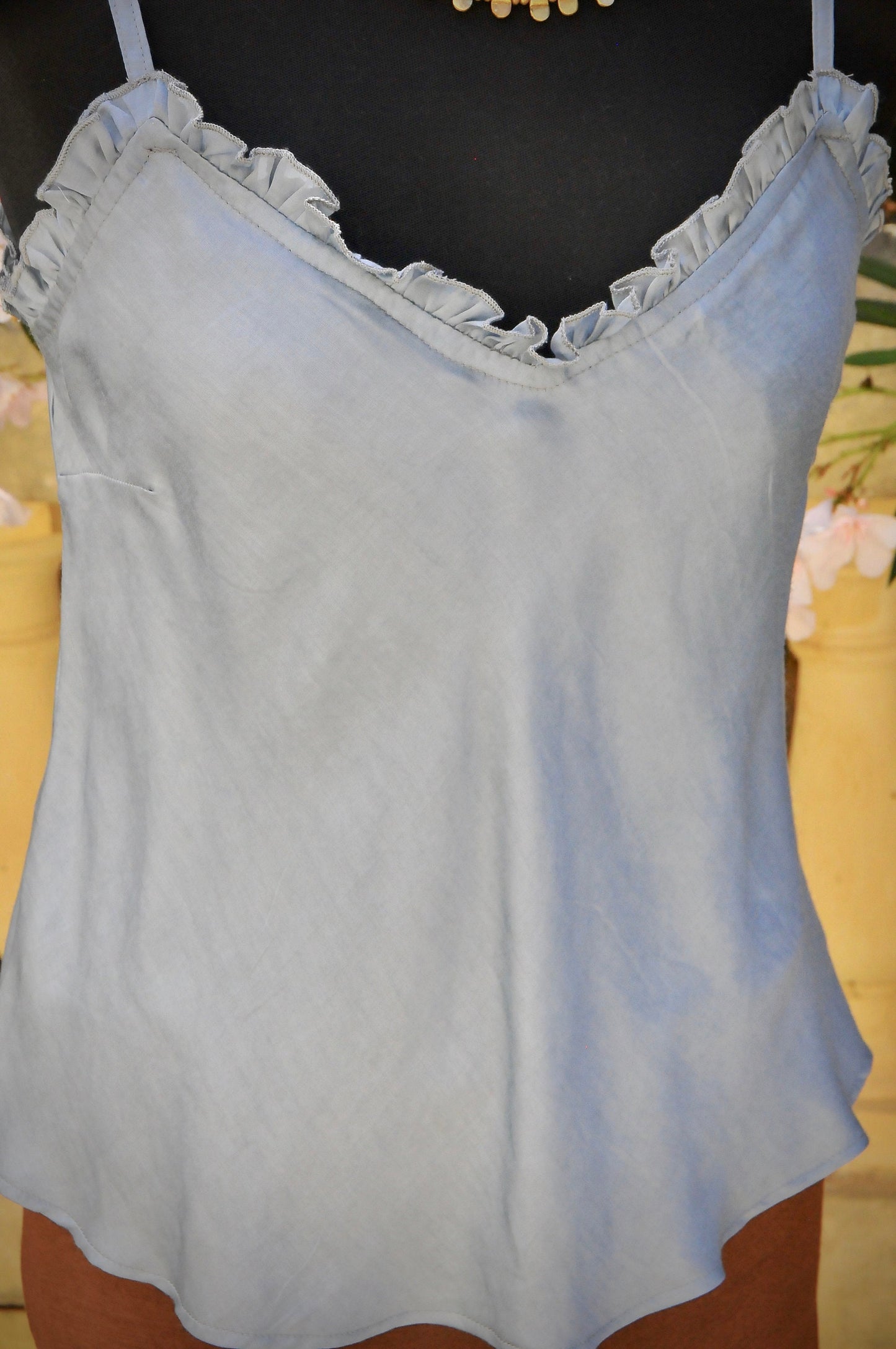 Silk top, Fine silk top, boho silk top, summer thin strap top, sky blue silk top LAYA