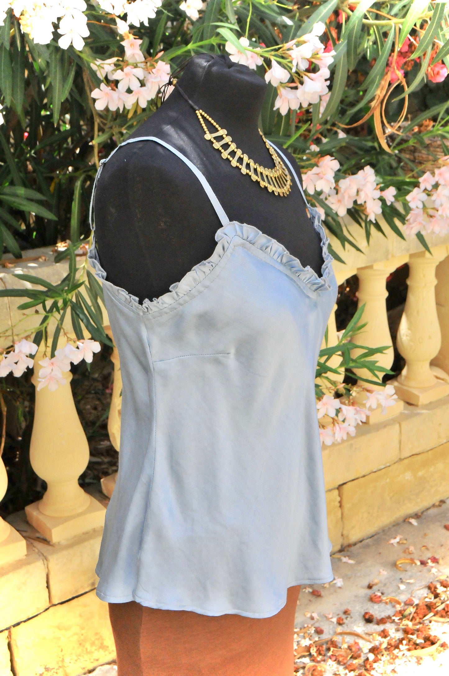 Silk top, Fine silk top, boho silk top, summer thin strap top, sky blue silk top LAYA