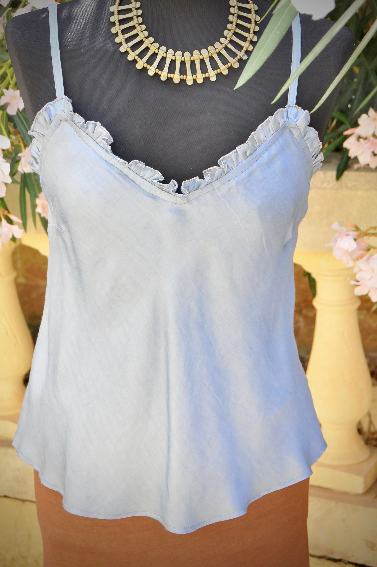 Silk top, Fine silk top, boho silk top, summer thin strap top, sky blue silk top LAYA