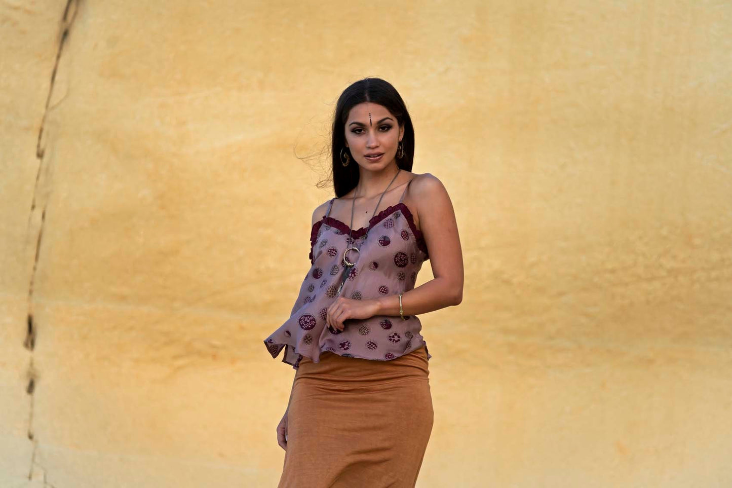 Silk top, Fine silk top, boho silk top, summer thin strap top, printed silk top VALERIA pink anenome