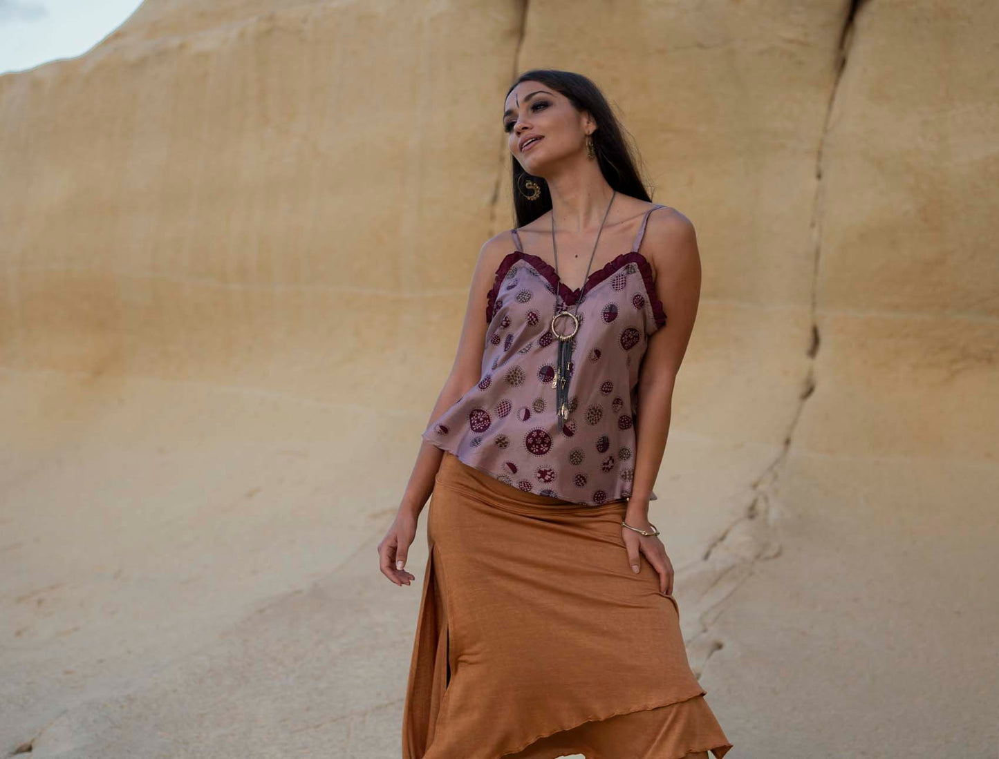 Silk top, Fine silk top, boho silk top, summer thin strap top, printed silk top VALERIA pink anenome