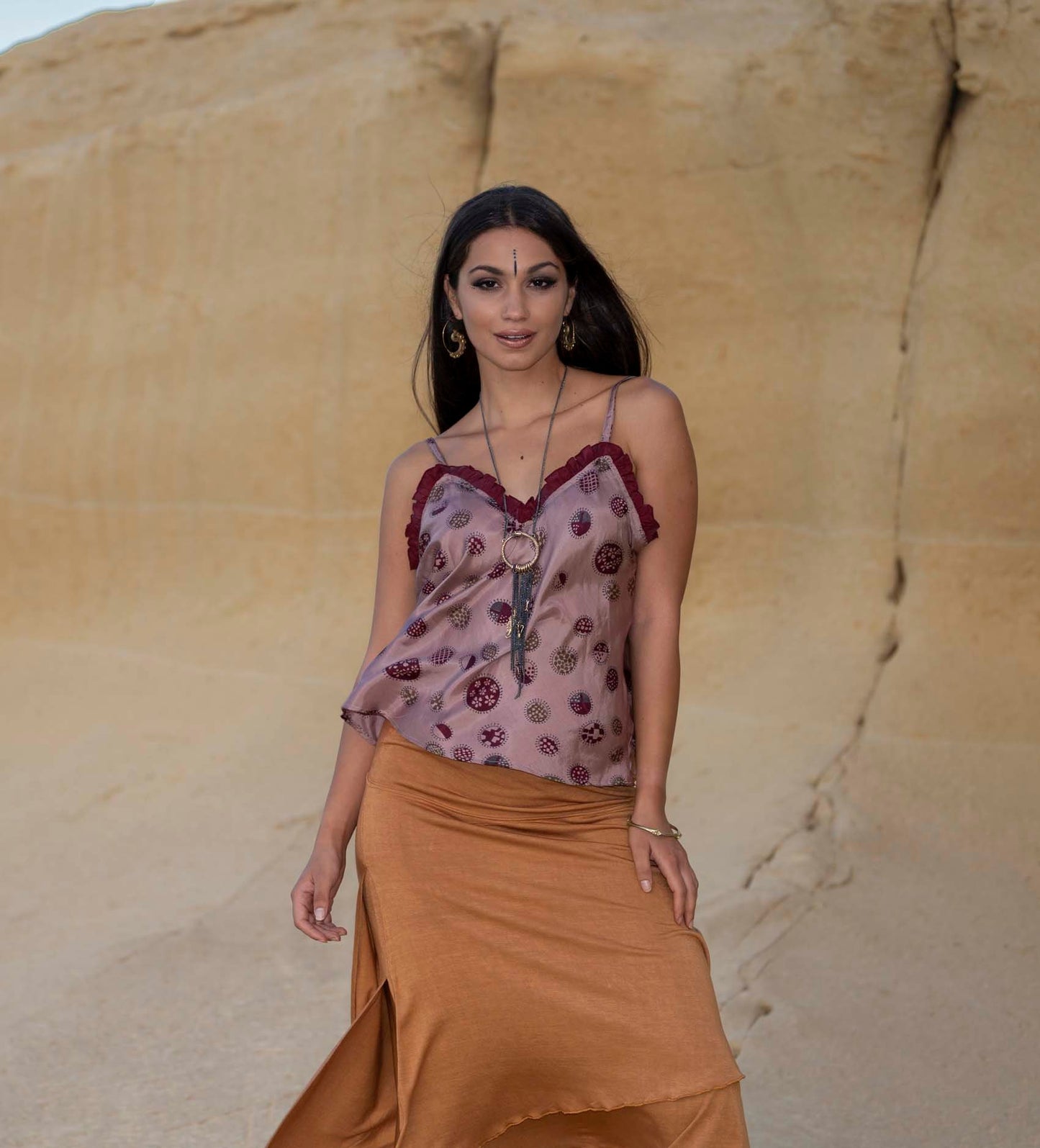 Silk top, Fine silk top, boho silk top, summer thin strap top, printed silk top VALERIA pink anenome