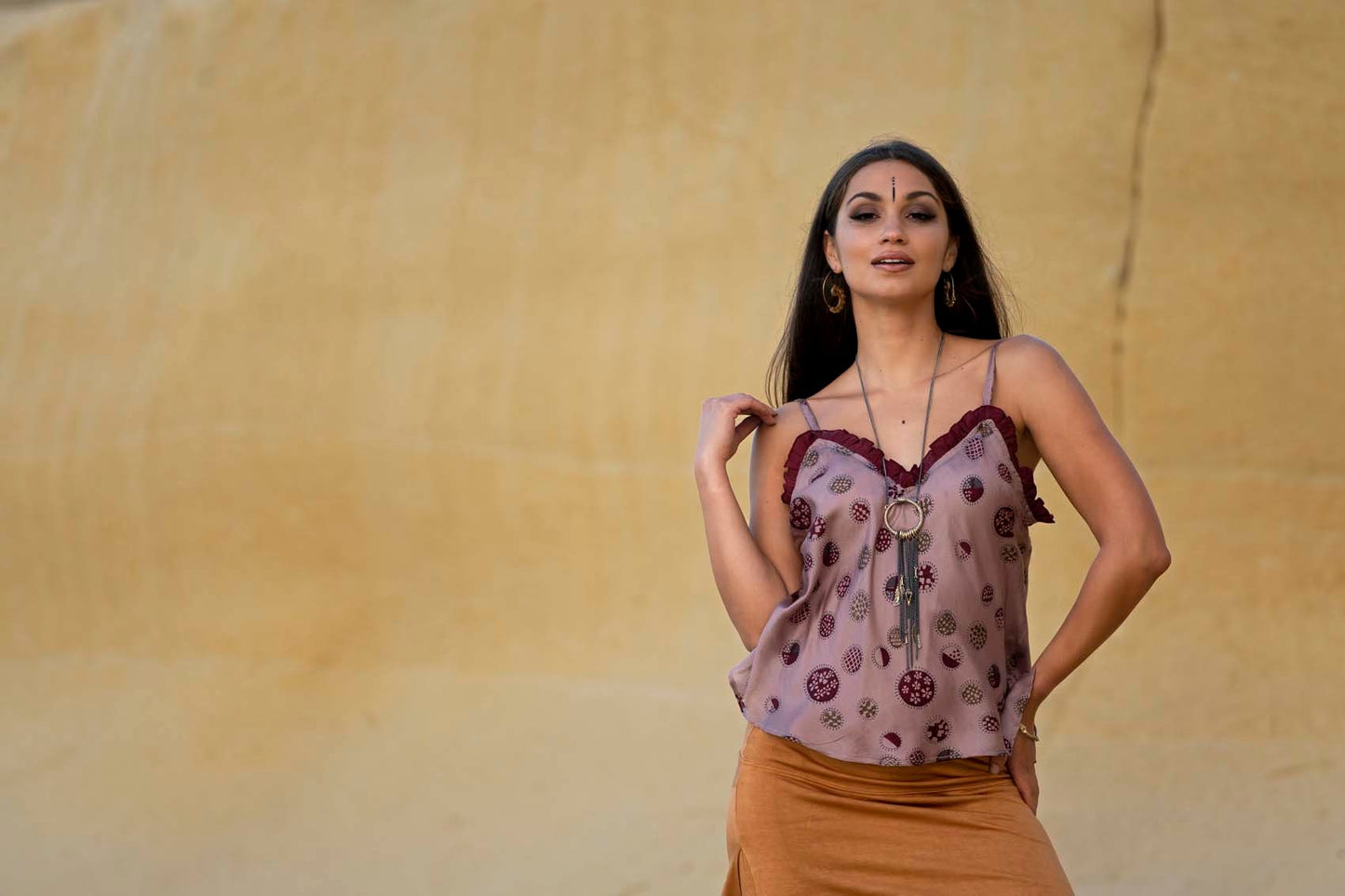 Silk top, Fine silk top, boho silk top, summer thin strap top, printed silk top VALERIA pink anenome