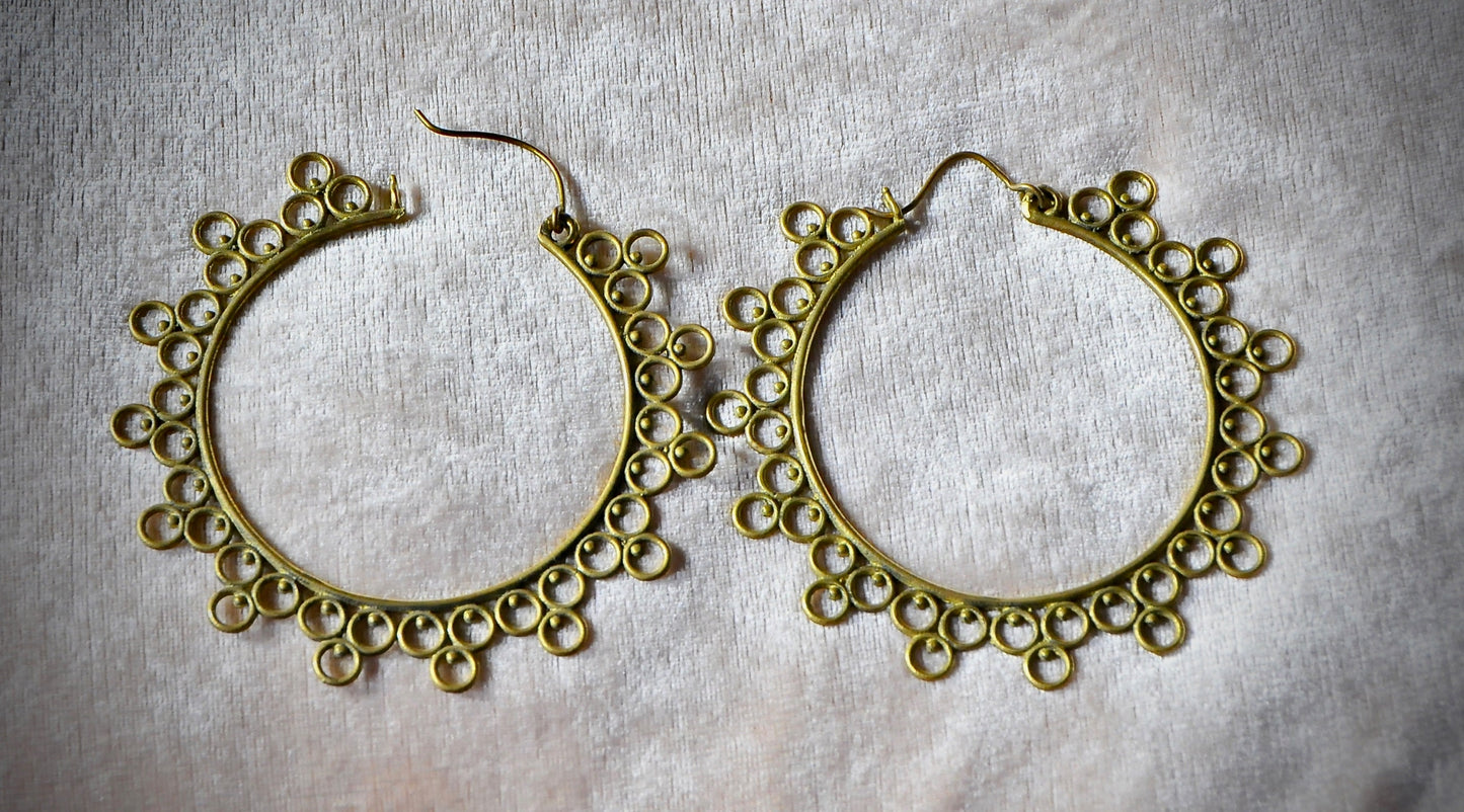 Brass earrings, Boho earrings, Brass hoop earrings, Gypsy earrings,