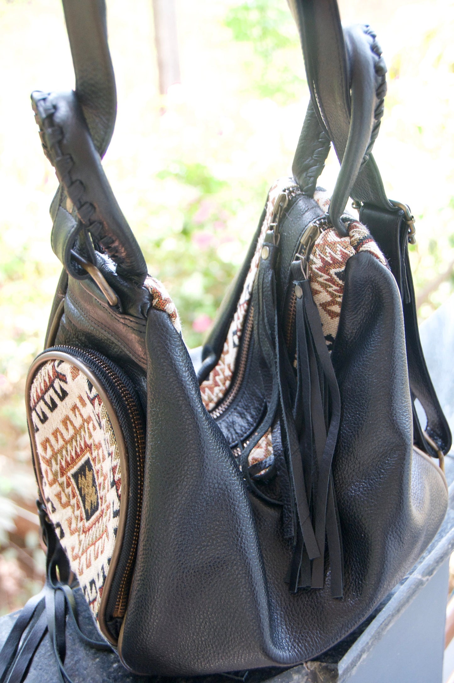 MANDREM leather embroidered two in one backpack/crossbody bag~BLACK VELVET