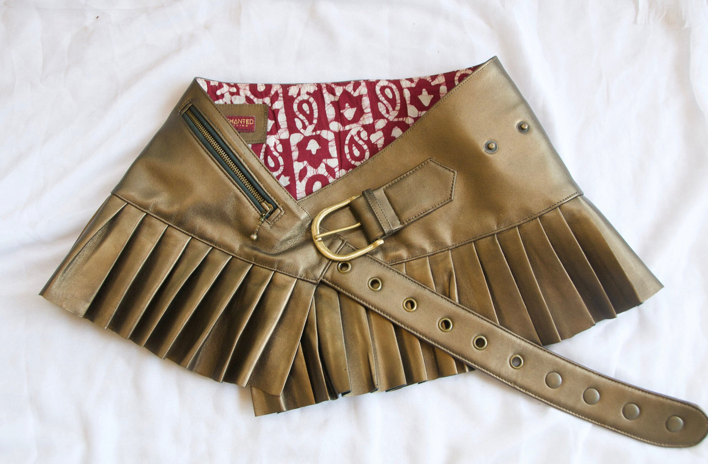 LILITH LEATHER pleated micro mini skirt~BURNISHED GOLD