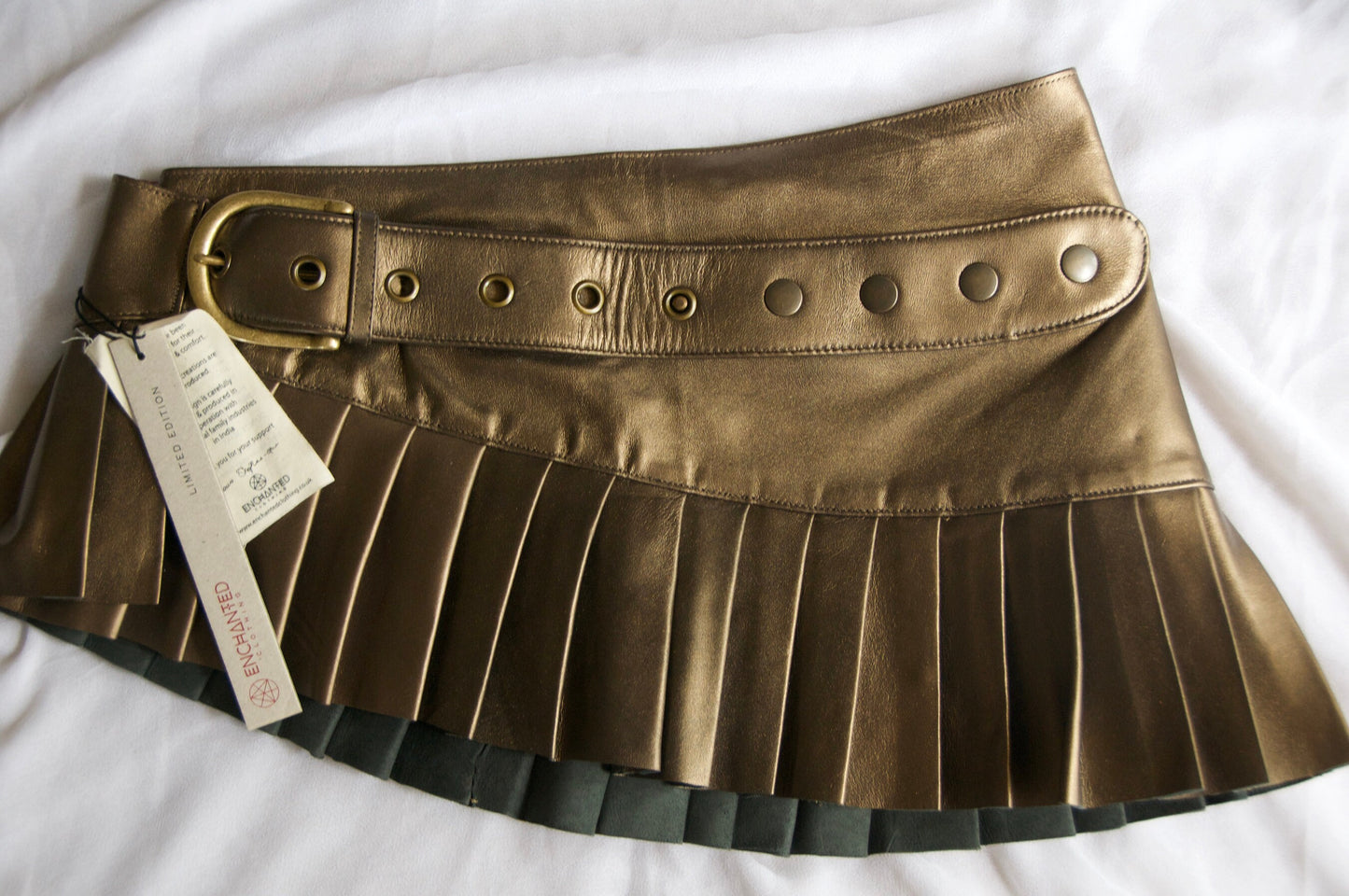 LILITH LEATHER pleated micro mini skirt~BURNISHED GOLD