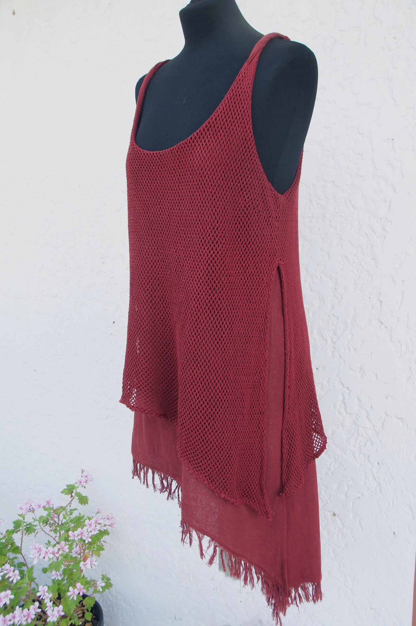 IDUNN Raw cotton net asymmetrical dress~Sula red