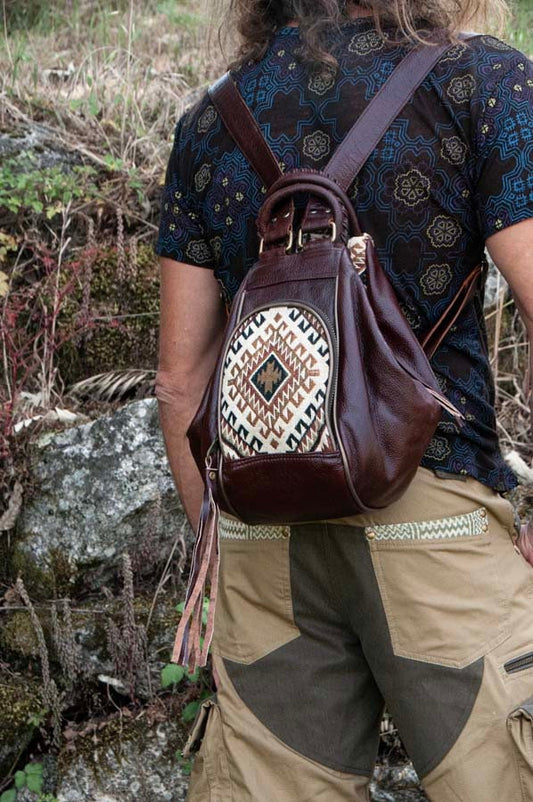 MANDREM leather two in one Backpack/ Crossbody bag~CAPPUCCINO