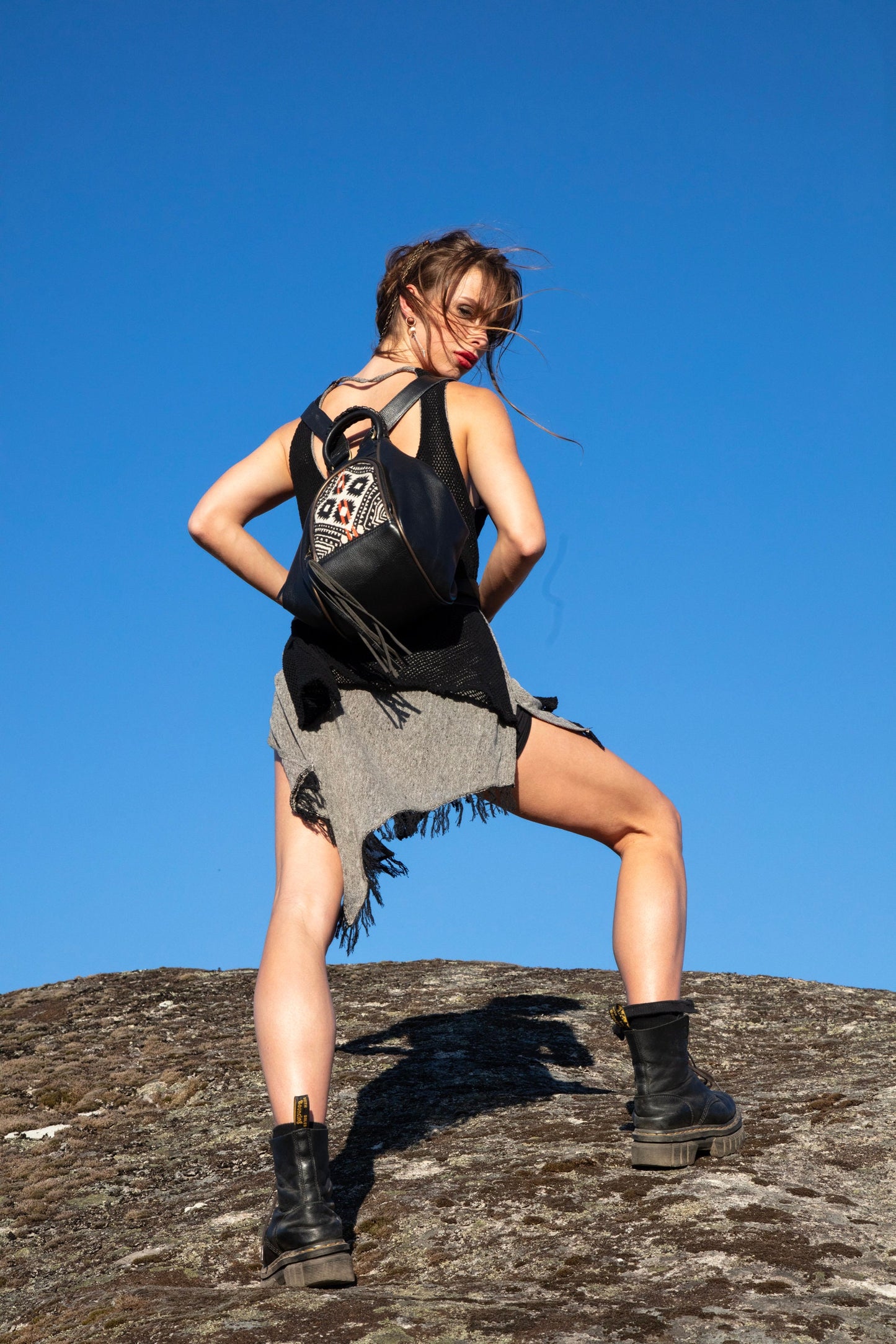 IDUNN Jute and cotton net asymmetrical dress~SMOKE