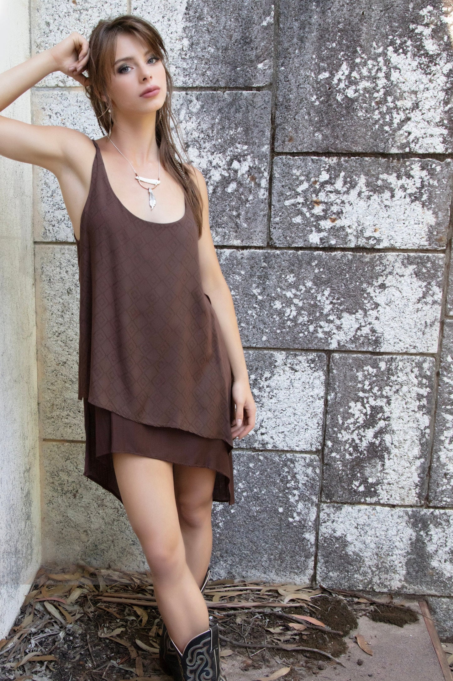 IDUNN asymmetrical dress~ÃLOE VERA/SOYA vegan silk-Mocha Flame