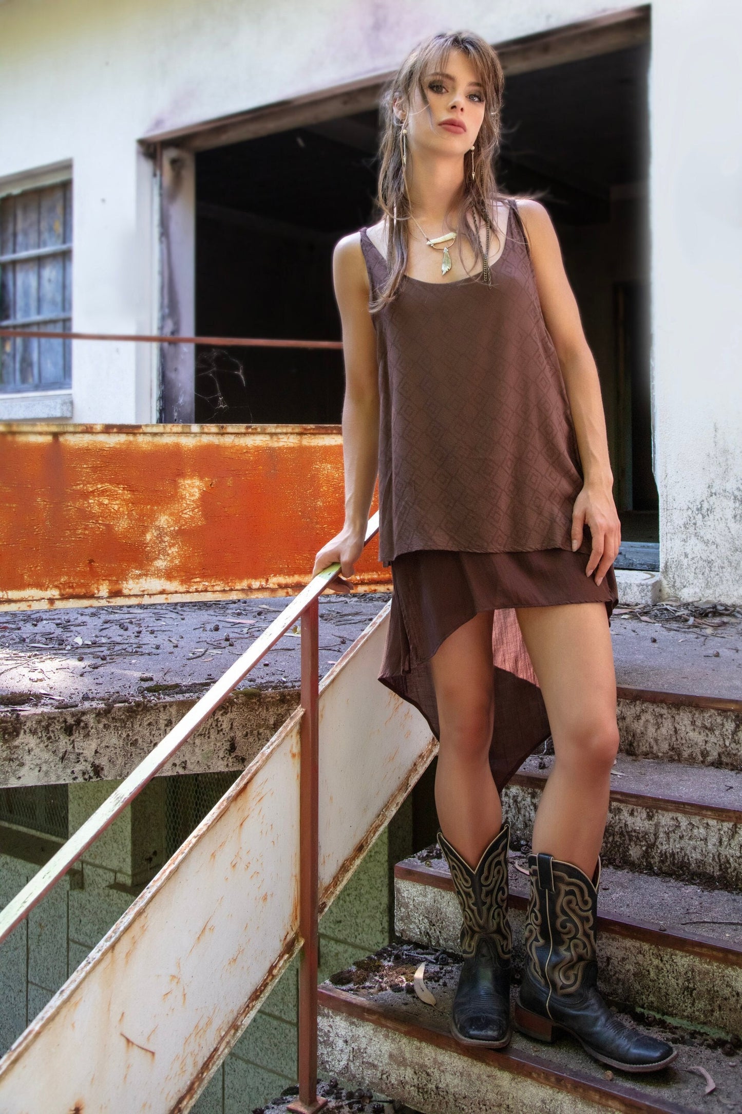 IDUNN asymmetrical dress~ALOE/SOYA vegan silk~MOCHA