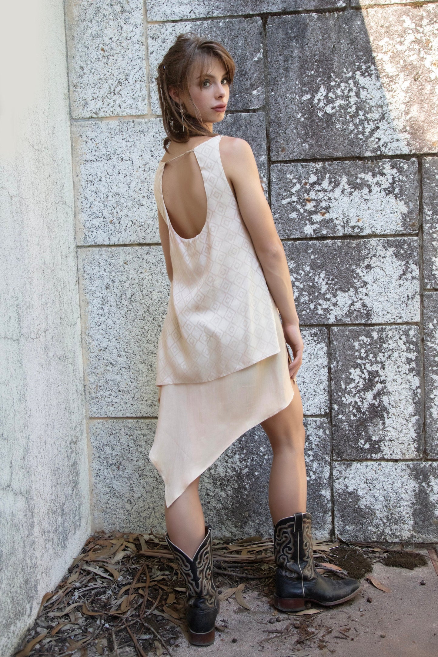 IDUNN asymmetrical dress~ALOE/SOYA vegan silk~MOCHA