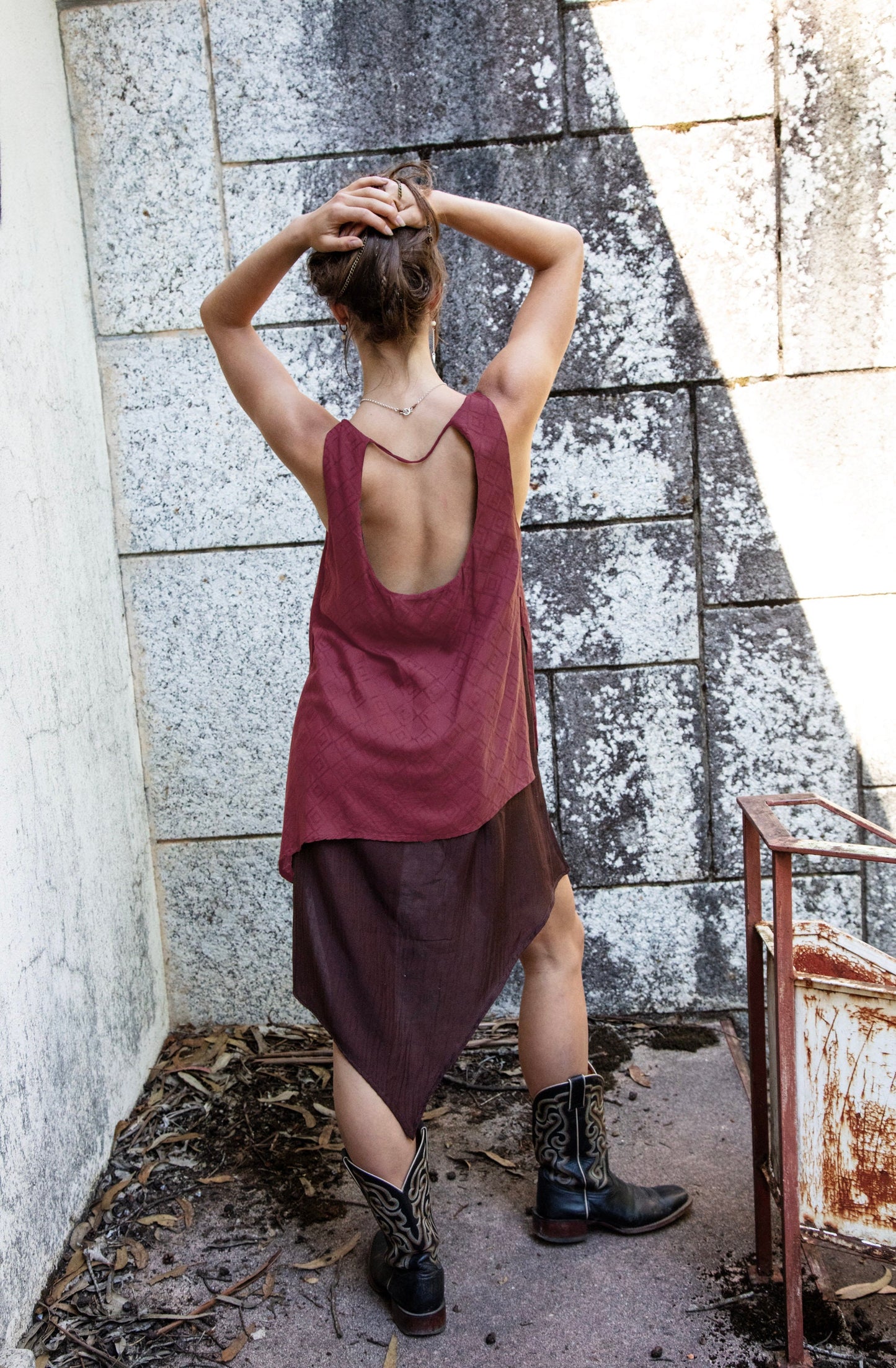 IDUNN asymmetrical dress~ÃLOE VERA/SOYA vegan silk-Mocha Flame