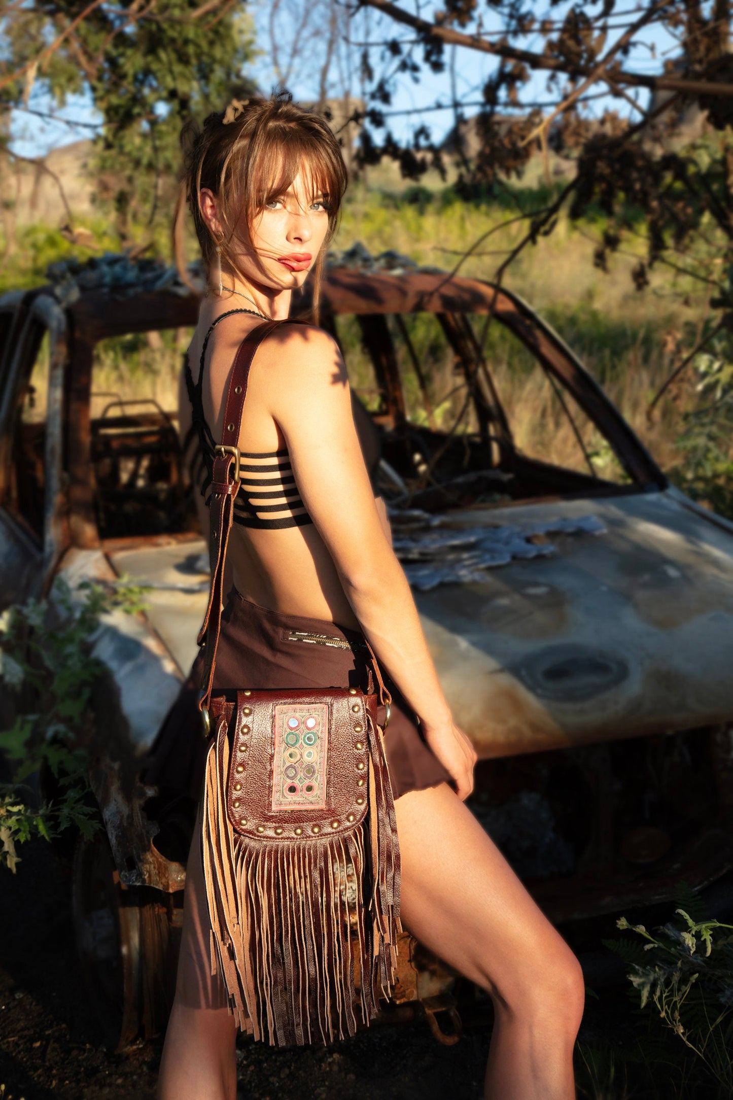 AMARA leather shoulder/hip bag~KARNATAKA