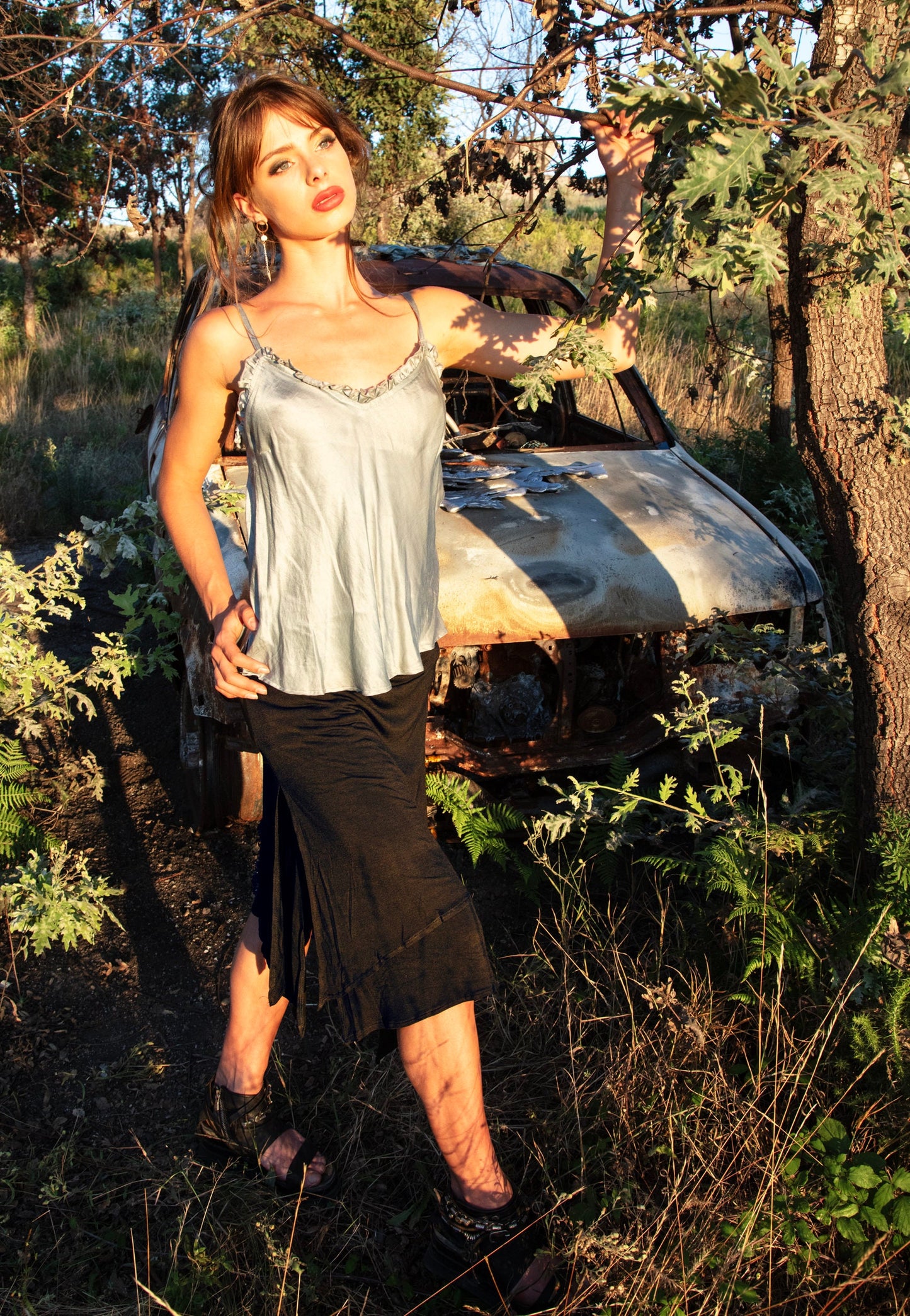 STEENA organic bamboo asymmetrical skirt~Raven