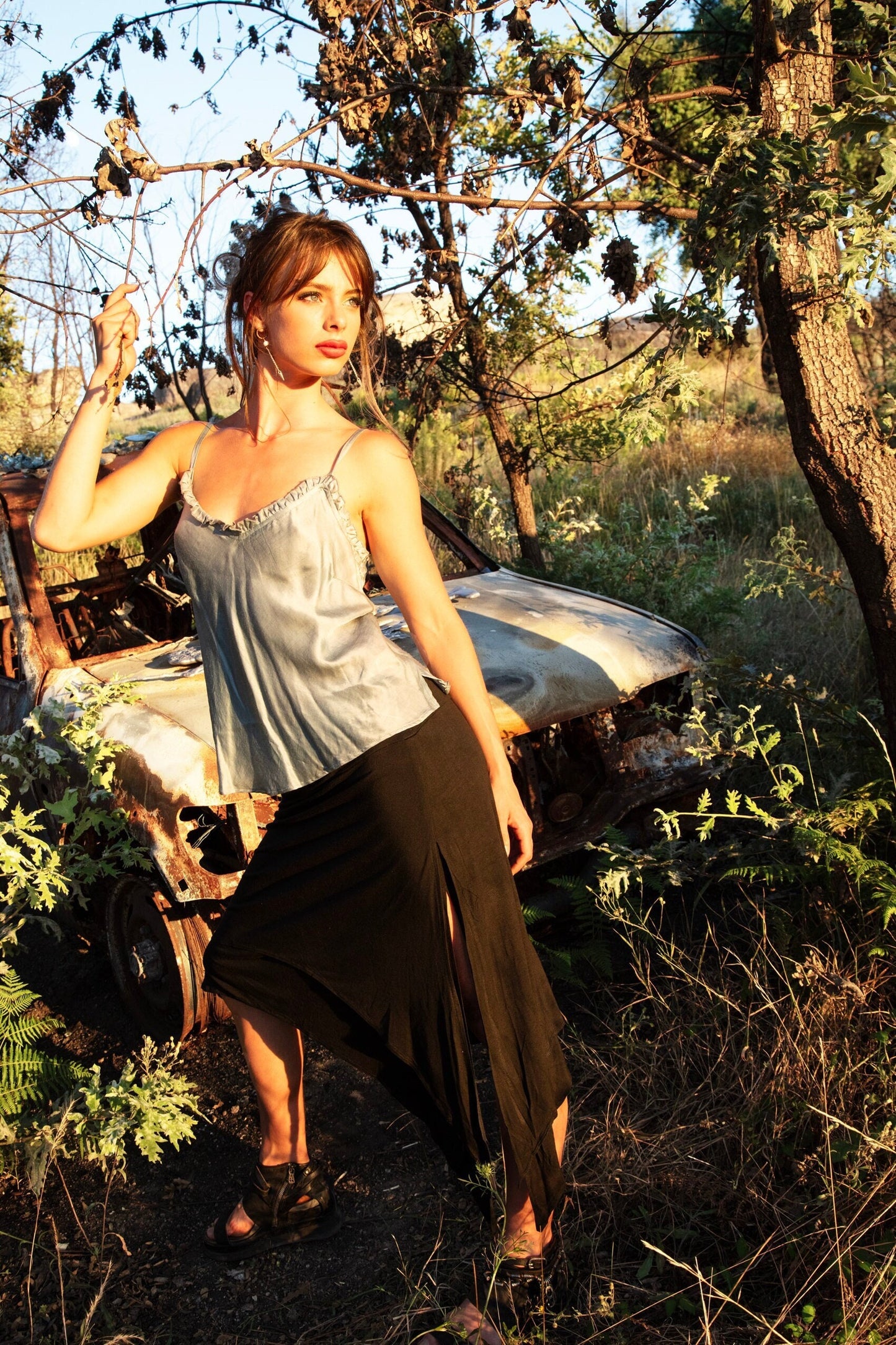 STEENA organic bamboo asymmetrical skirt~Raven