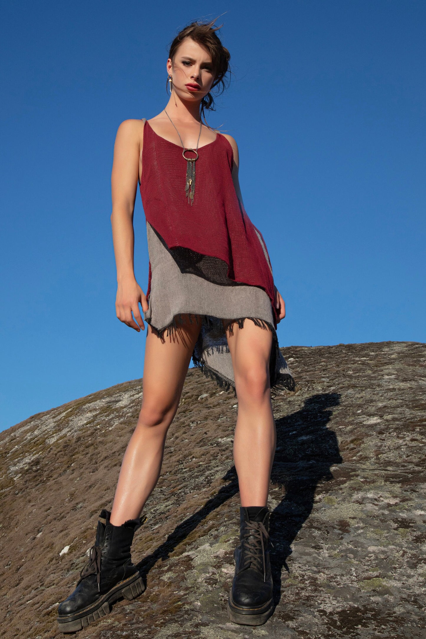 IDUNN jute and cotton asymmetrical dress~Sula smoke