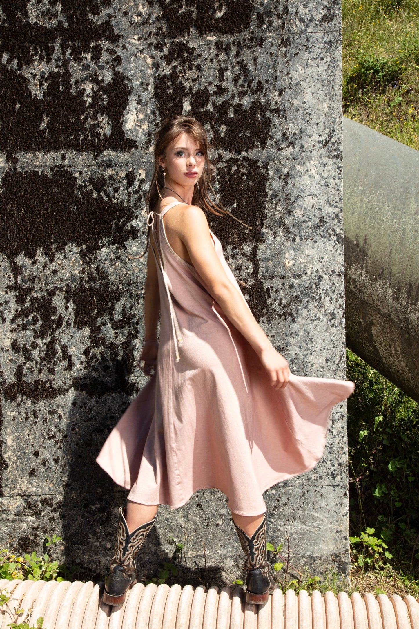 SARASWATI Boho maxi dress~BAMBOO dusty pink champagne