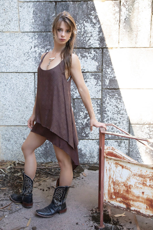 IDUNN asymmetrical dress~ALOE/SOYA vegan silk~MOCHA