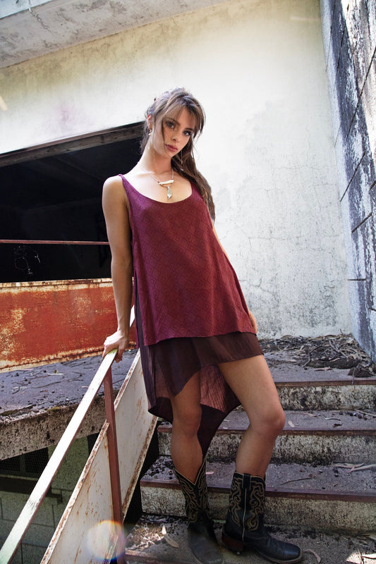 IDUNN asymmetrical dress~ÃLOE VERA/SOYA vegan silk-Mocha Flame