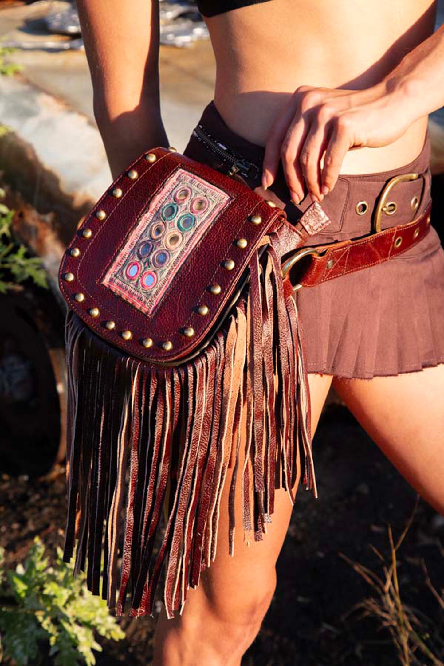 AMARA tribal leather hip and shoulder bag/bum bag~KARNATAKA