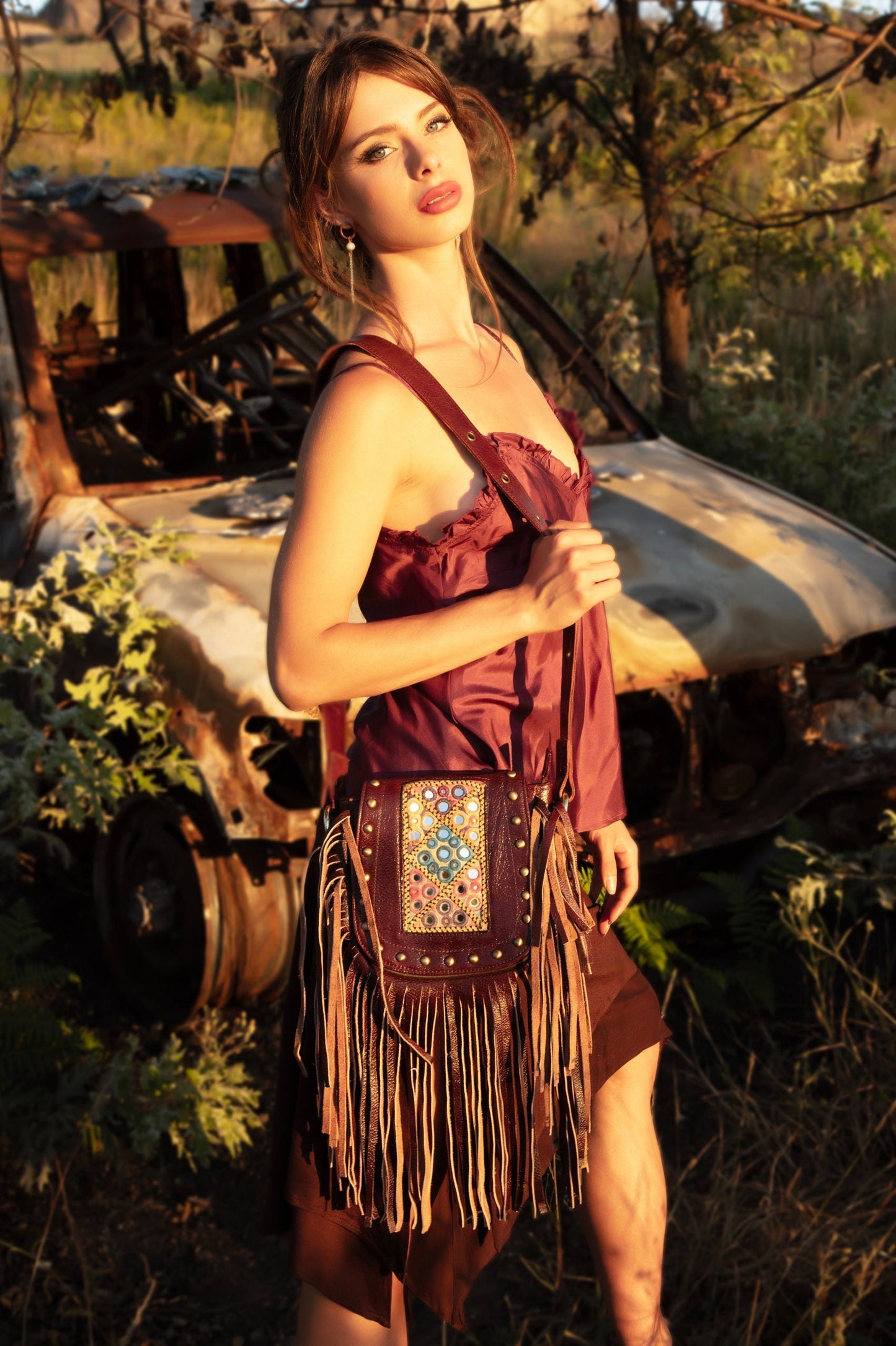 AMARA tribal leather hip and shoulder bag/bum bag~KARNATAKA