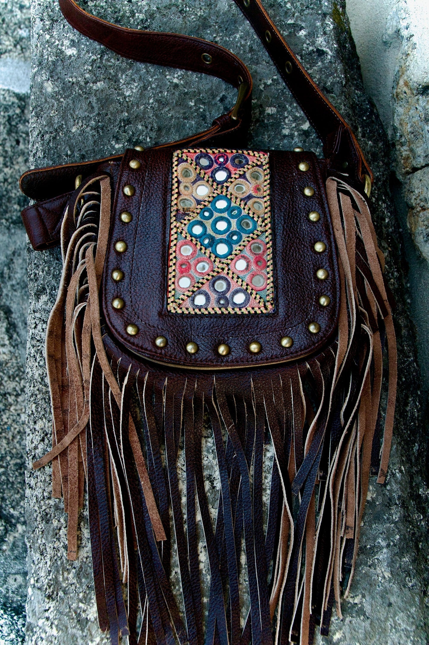 AMARA tribal leather hip and shoulder bag/bum bag~KARNATAKA