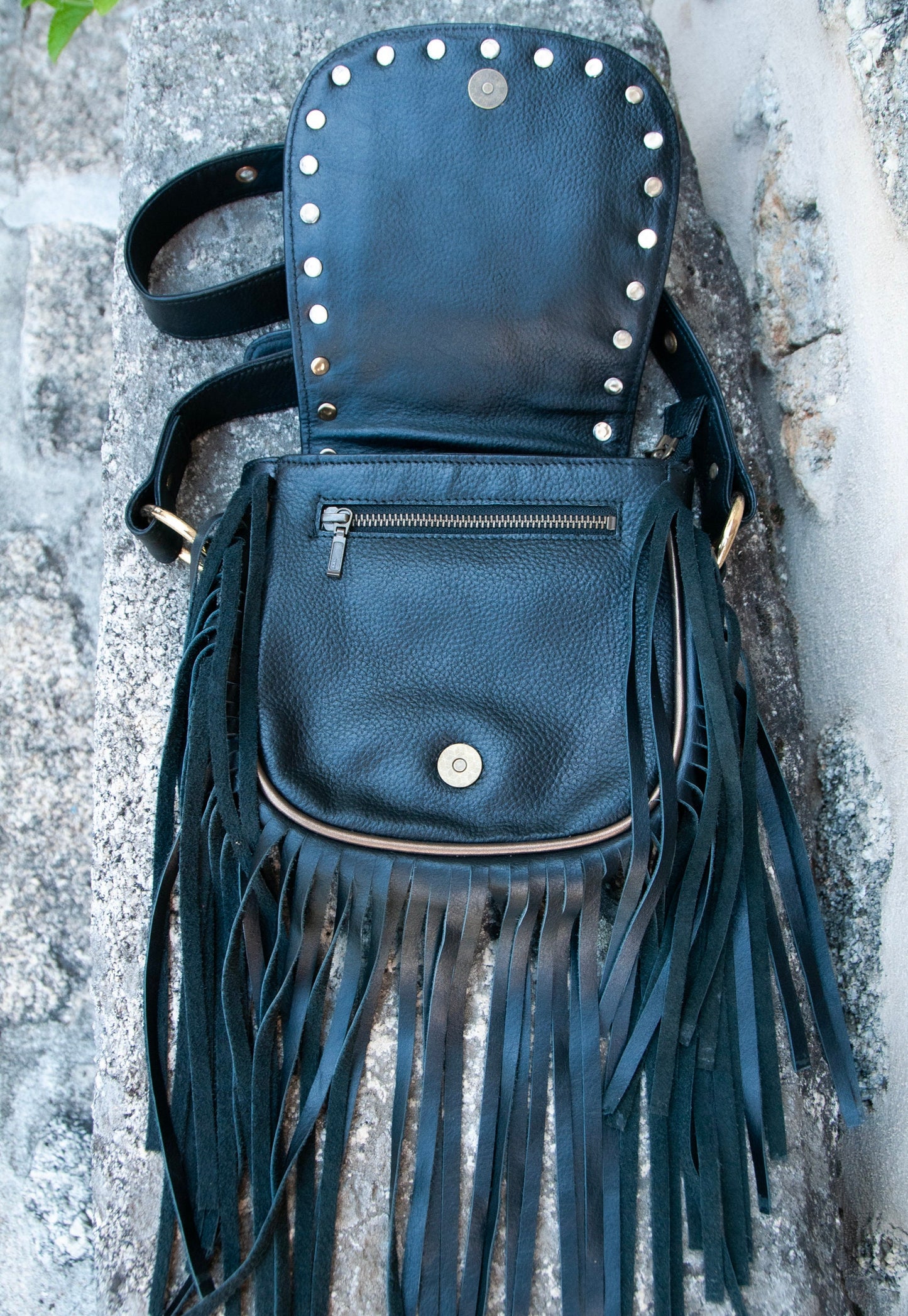 AMARA leather hip and shoulder bag/purse~BLACK CROCO