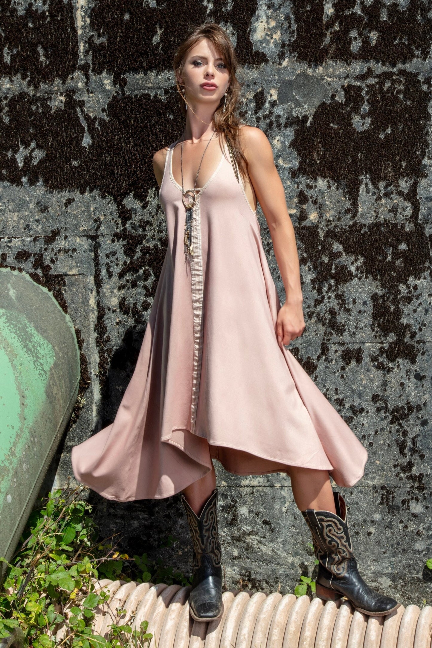 SARASWATI Boho maxi dress~BAMBOO dusty pink champagne