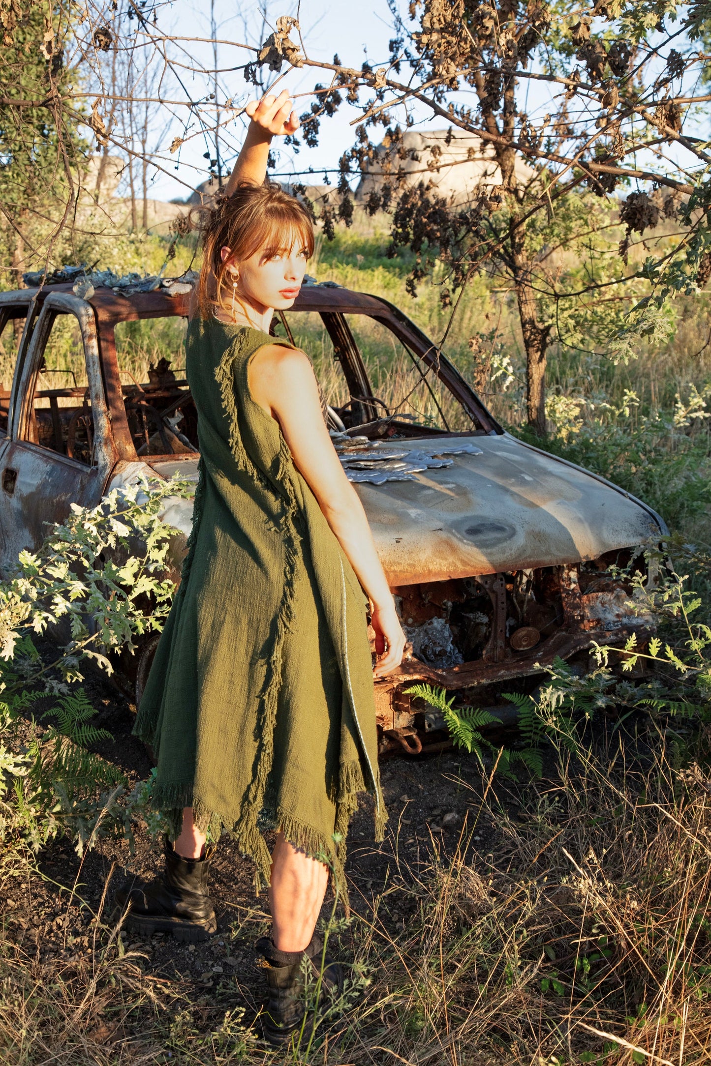 Llagatha long fringed cotton vest~ÕLIVE