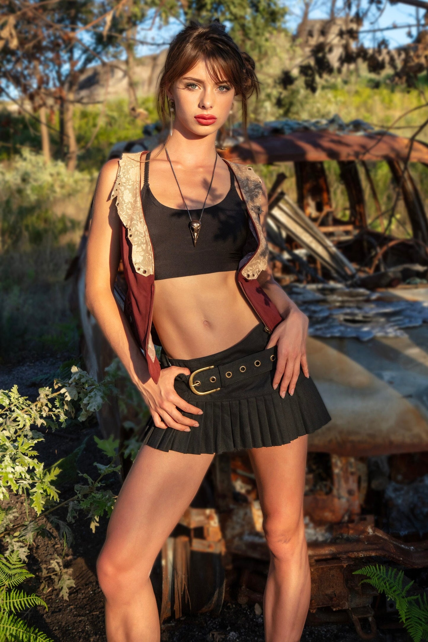 LILITH Pleated Canvas micro mini skirt~EBONY