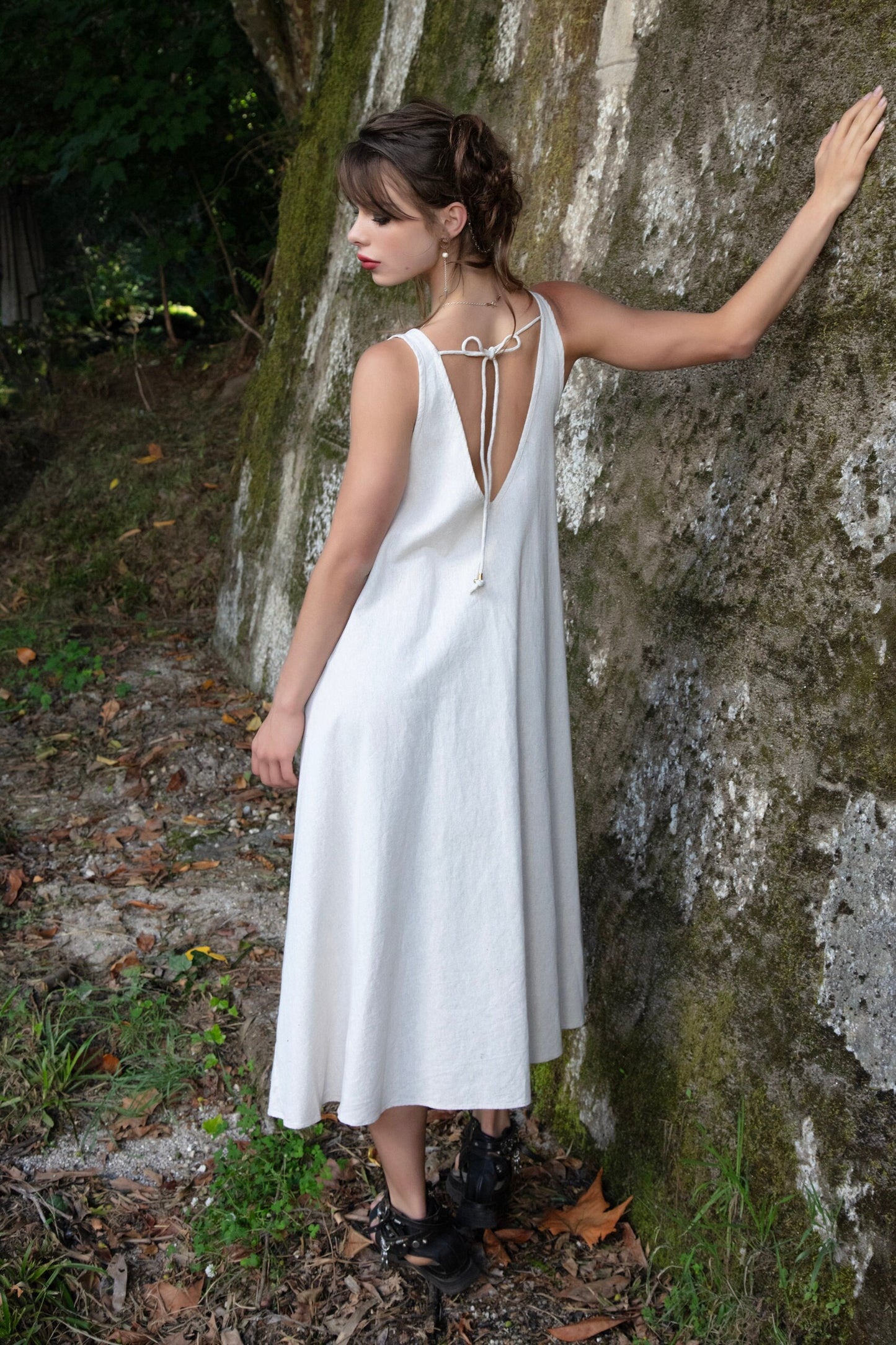 SARASWATI jute linen boho dress~IVORY
