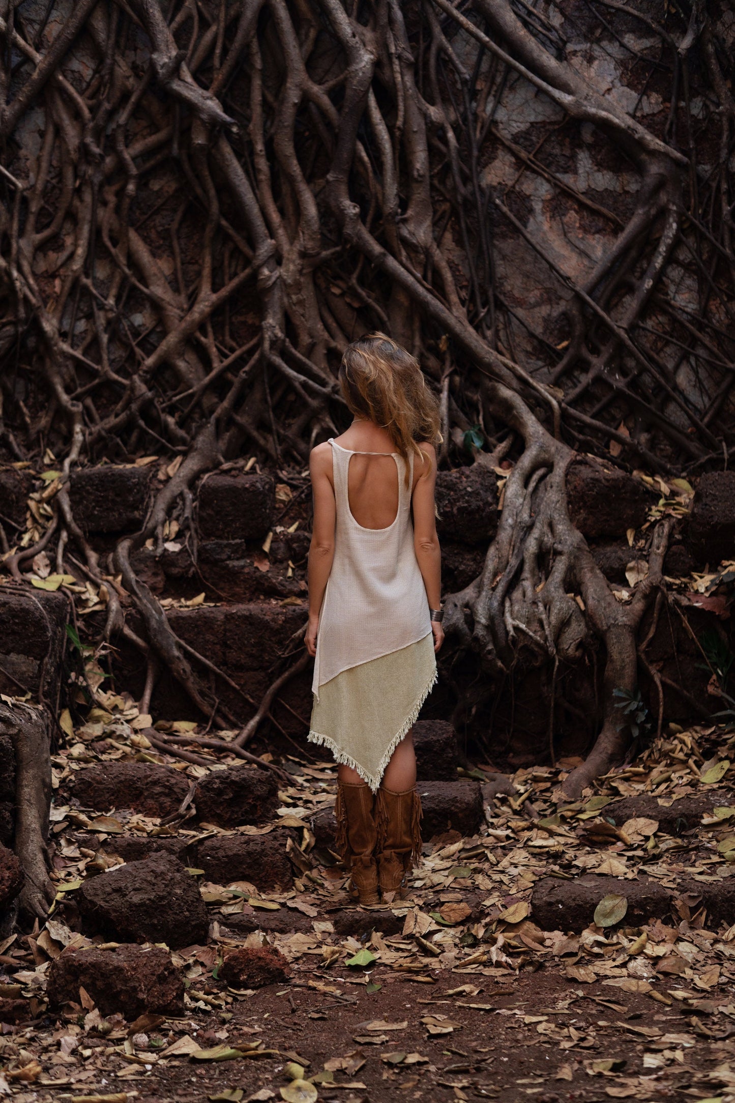 IDUNN Raw silk and cotton net dress~Pistachio