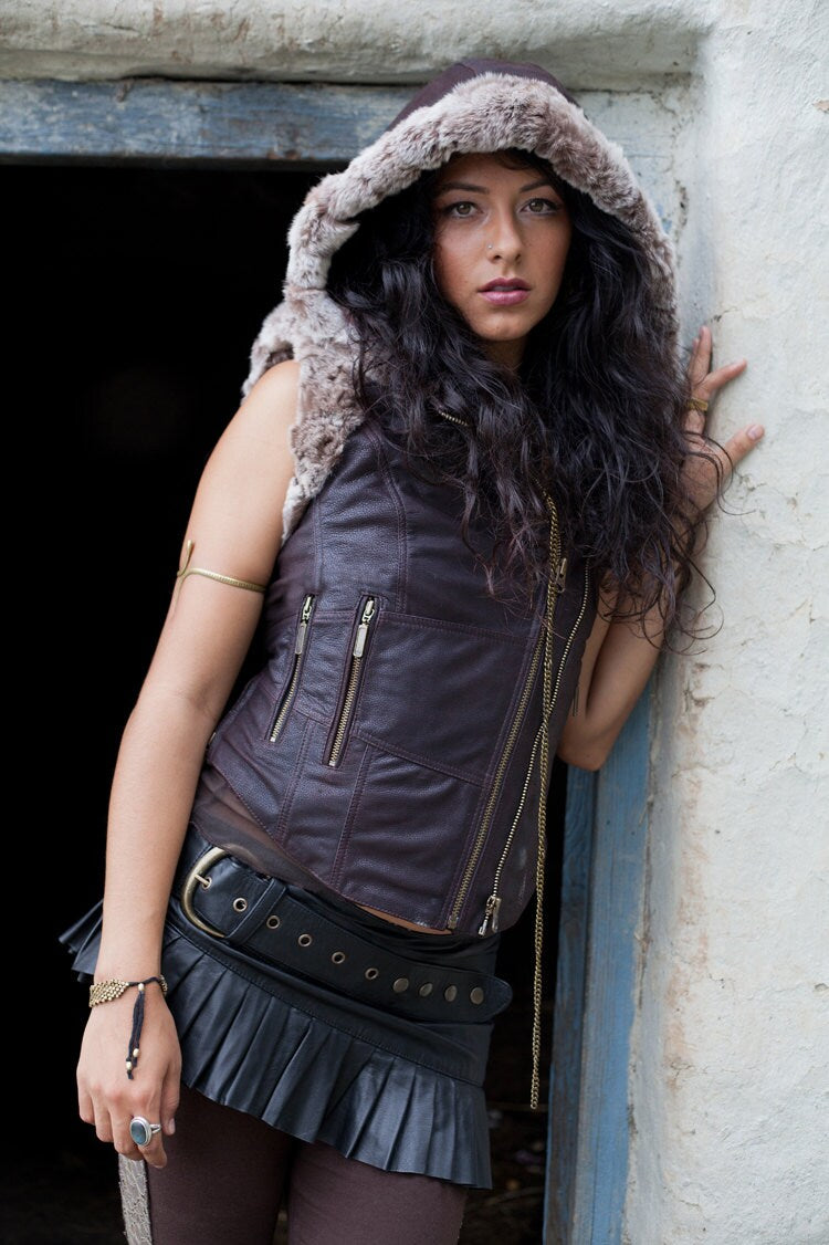 LILITH Leather Micro mini skirt~Dark Olive