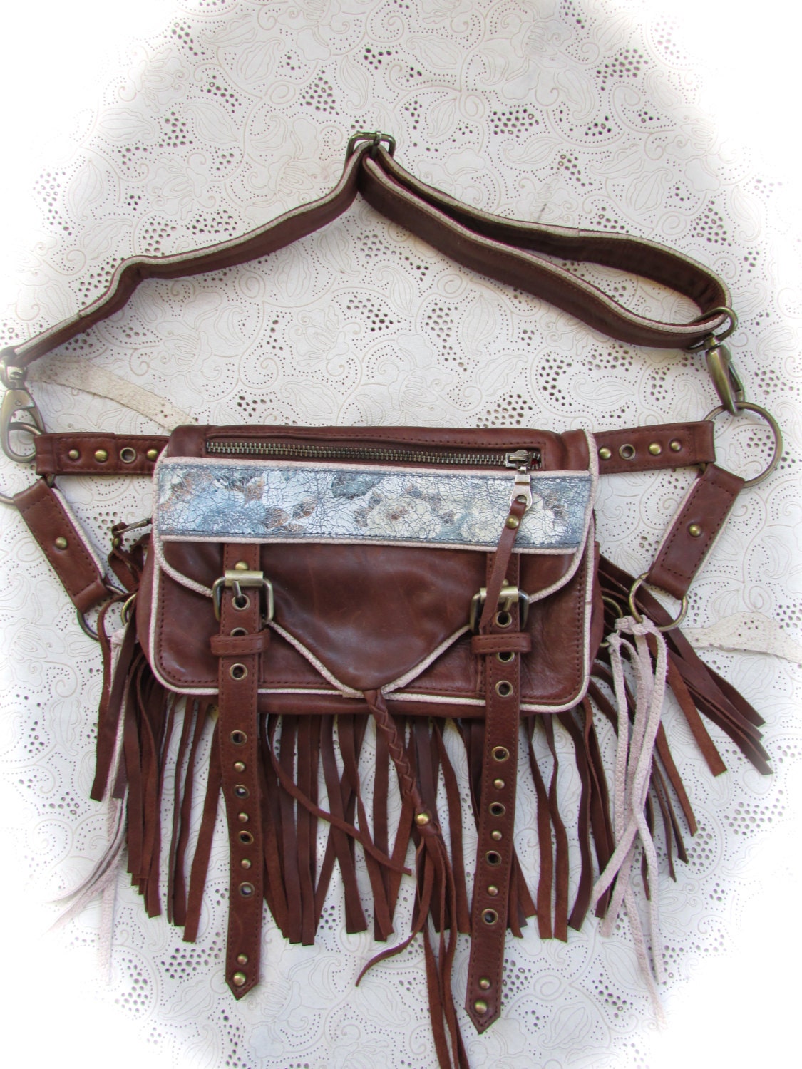 Leather handbag, leather hip bag, brown leather boho bag, leather purse, brown leather hassle bag