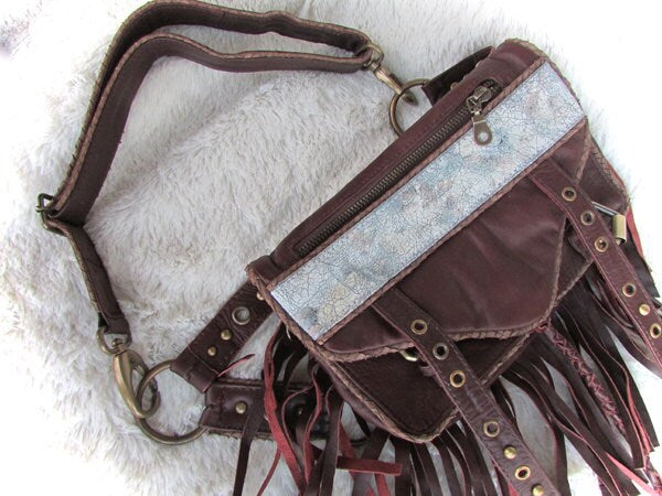 Leather handbag, leather hip bag leather boho bag, leather purse, Leather hassle bag, brown leather hassle bag